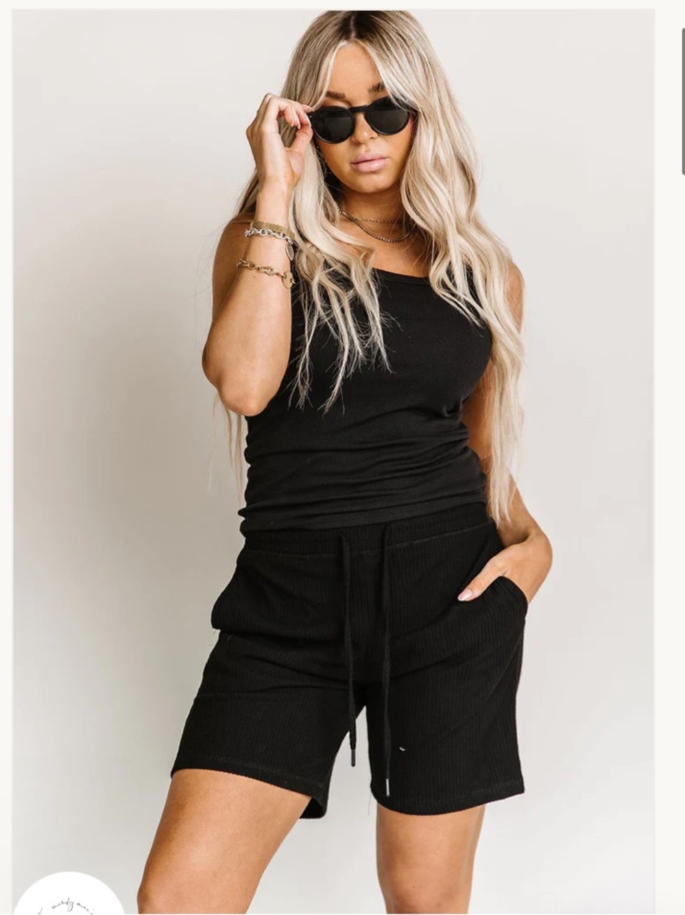 Mono B Black Ribbed Drawstring Bermuda Shorts